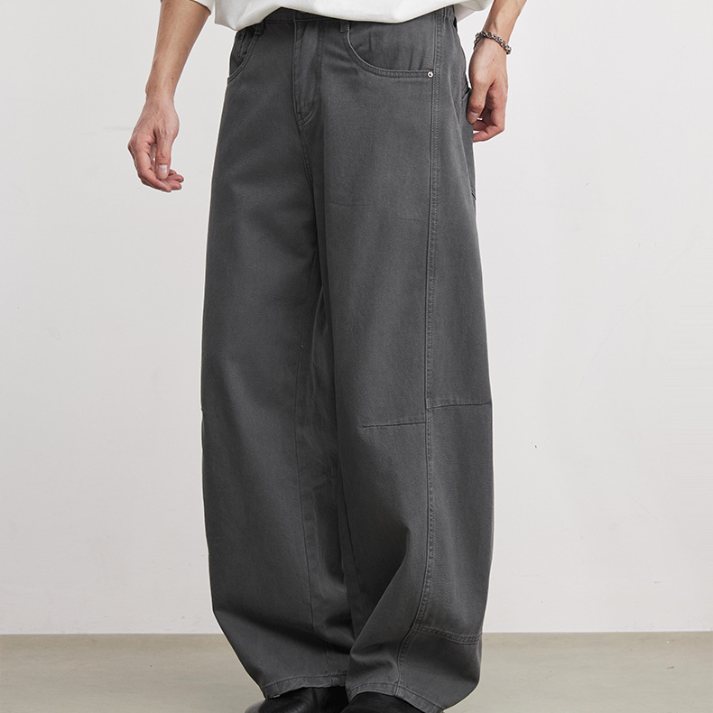 280g純棉立體剪裁休閒褲男士春季舒適百搭鬆緊腰闊腿褲長褲