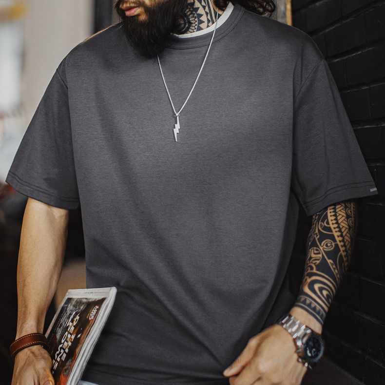 美式7A抗菌T恤螺紋領口cleanfit針織薄款半袖短袖男夏季