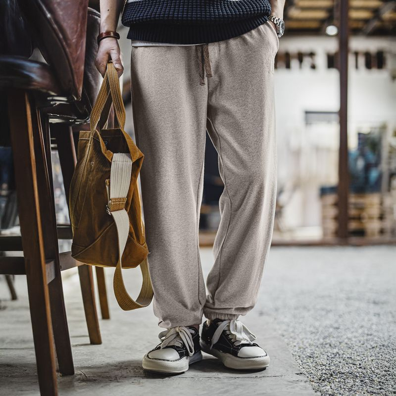 美式復古灰色刺繡衛褲男訓練運動長褲子秋男士休閒直筒束