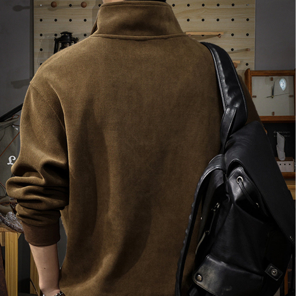 美式潮流半拉鏈設計衛衣男寬松大碼立領上衣秋冬百搭套頭外套