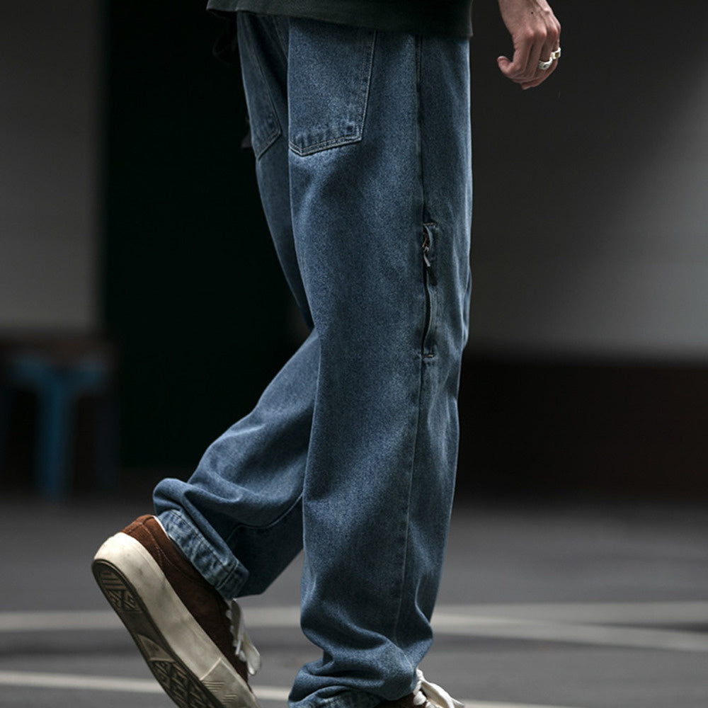 復古水洗基礎款牛仔褲男潮牌春秋新款cleanfit寬松微錐直筒褲
