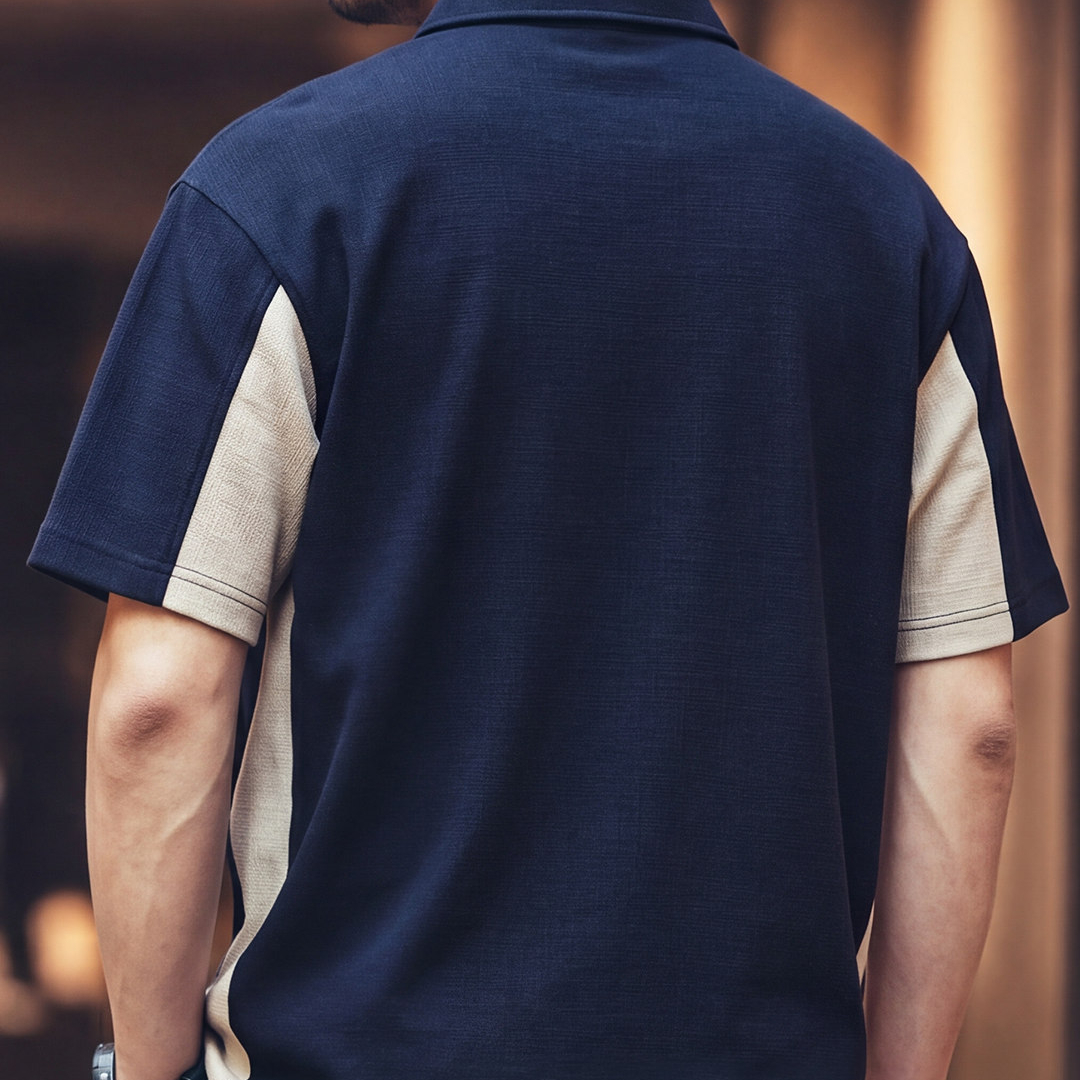 美式拼接撞色男士短袖Polo衫夏季潮牌薄款休閒翻領上衣男裝