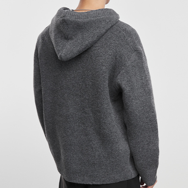 帽織男裝連帽紐釦針織毛衣秋冬寬鬆休閒套頭毛衫潮流上衣