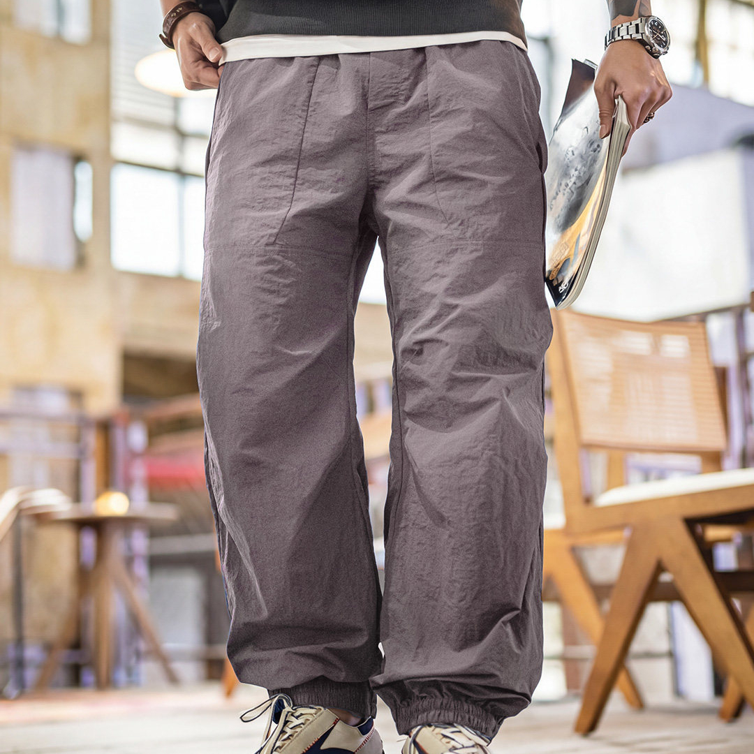美式塔絲隆山系束腳傘兵褲直筒闊腿薄款寬鬆休閒褲子男春