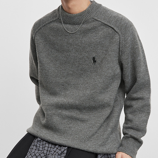 秋冬季灰敘圓領毛衣男輕熟風韓系寬鬆針織衫男保暖打底