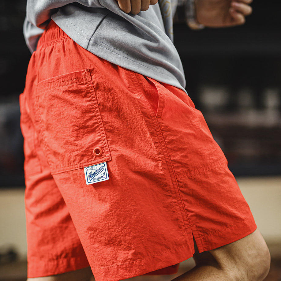 美式橘紅色海邊度假沙灘短褲塔絲隆外穿休閒五分褲男夏季