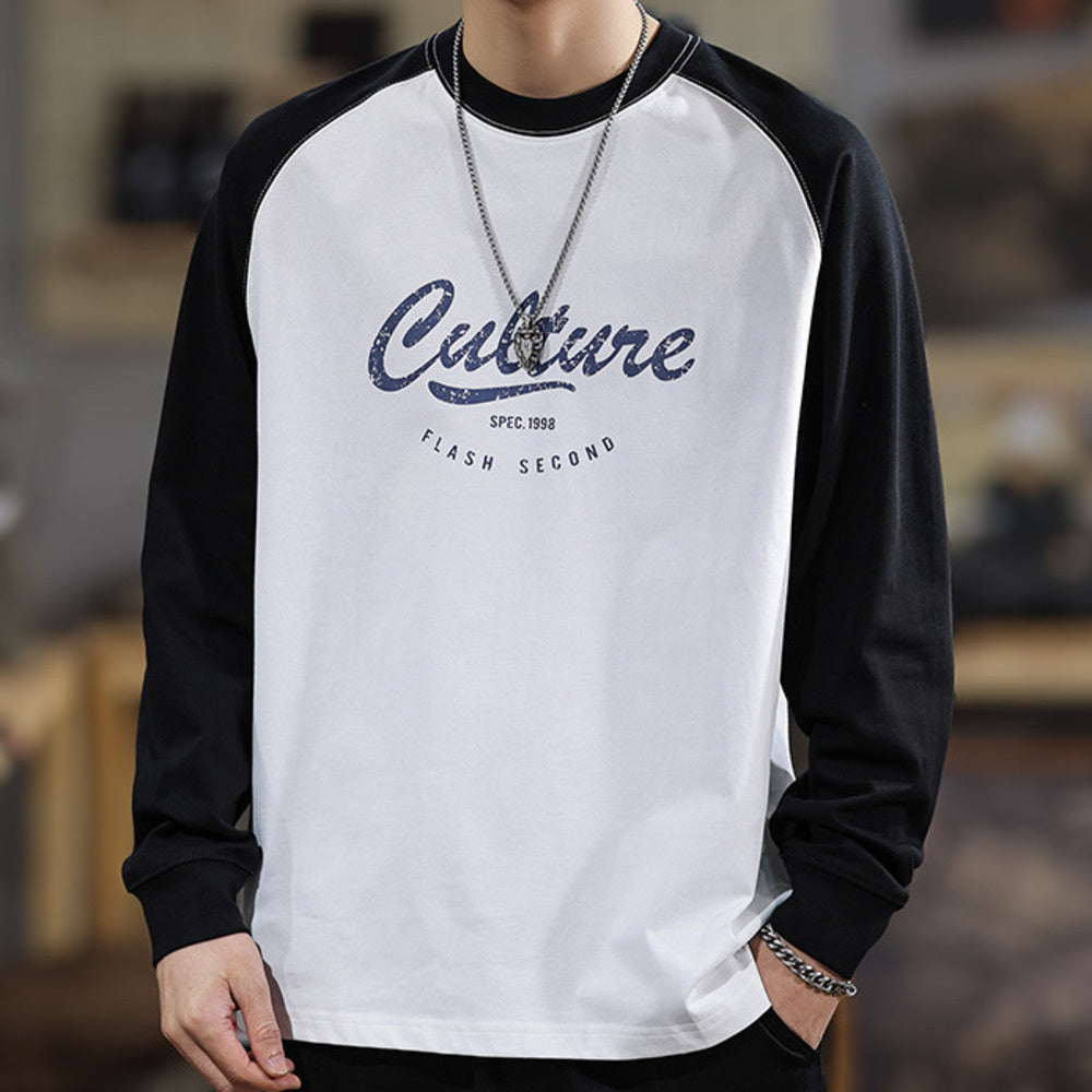 春季新款280克純棉休閑男士長袖t恤美式寬松潮流百搭撞色衛衣