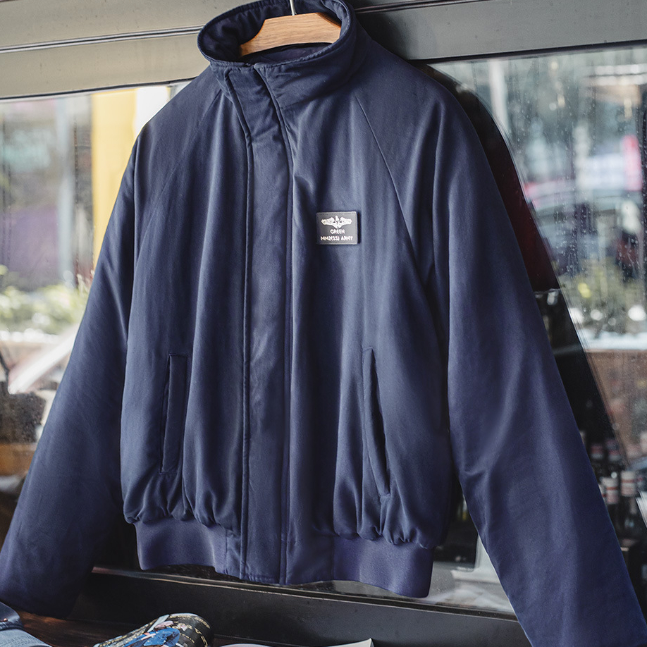 美式海軍藍色立領棉服加厚保暖短款插肩袖夾克外套男秋冬