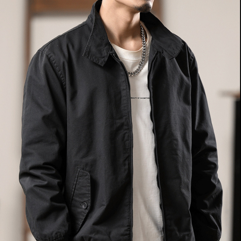 美式復古工裝夾克男春秋季痞帥立領休閑上衣服男士潮牌飛行員外套