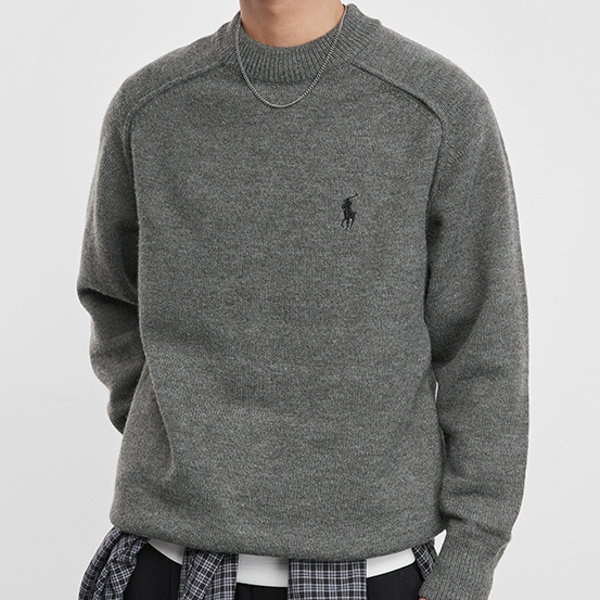 秋冬季灰敘圓領毛衣男輕熟風韓系寬鬆針織衫男保暖打底