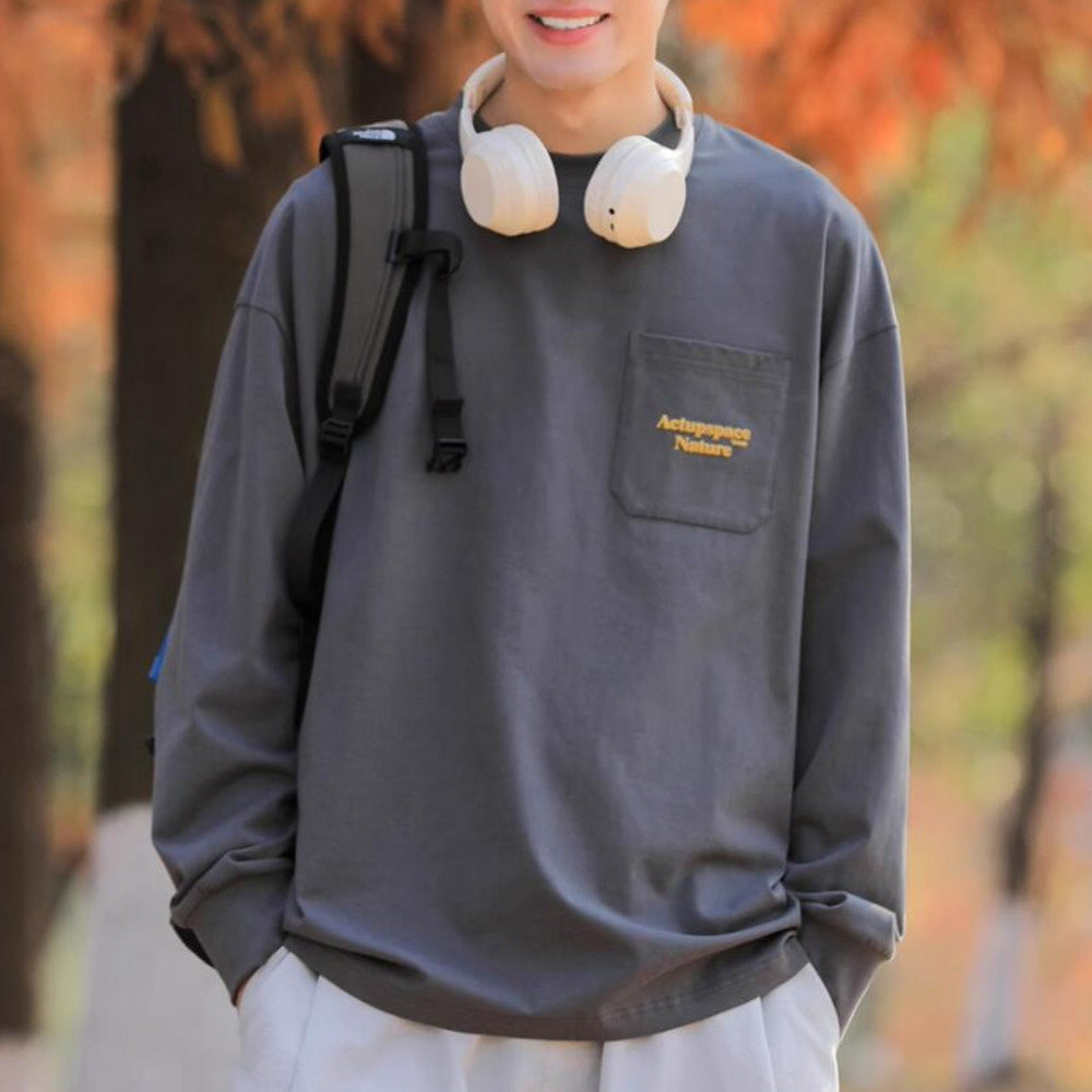 長袖T恤男發泡印花百搭圓領衛衣