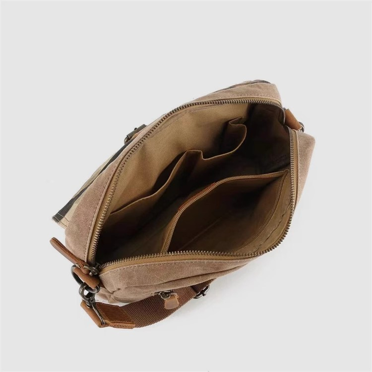 男士迷彩防潑水油蠟帆布包美式復古斜挎包牛皮郵差包休閒單肩揹包