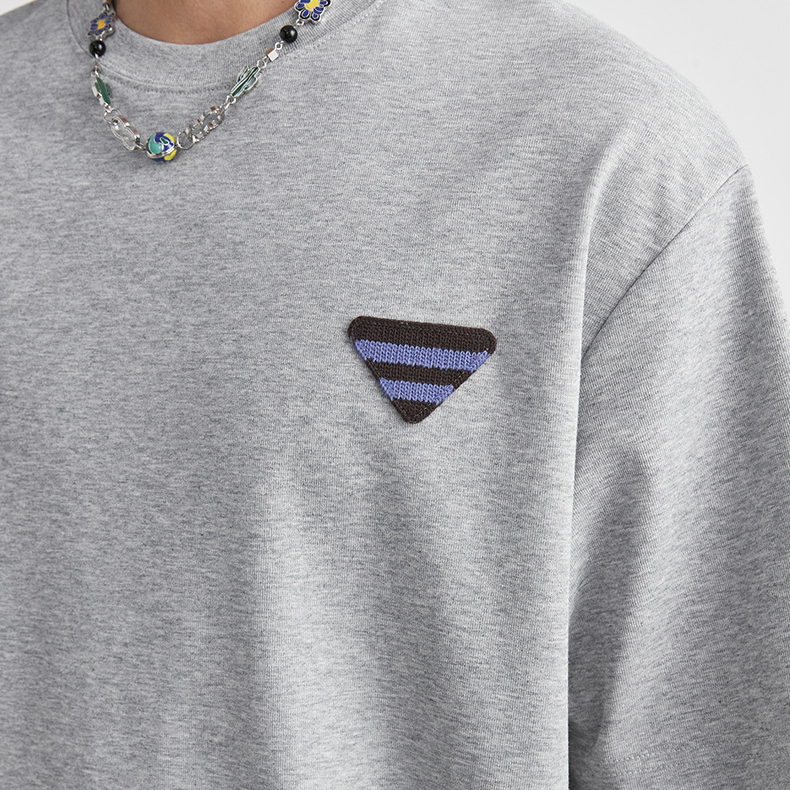 輕熟風三角貼標T恤男夏季重磅220g棉紡圓領寬鬆舒適透氣短袖