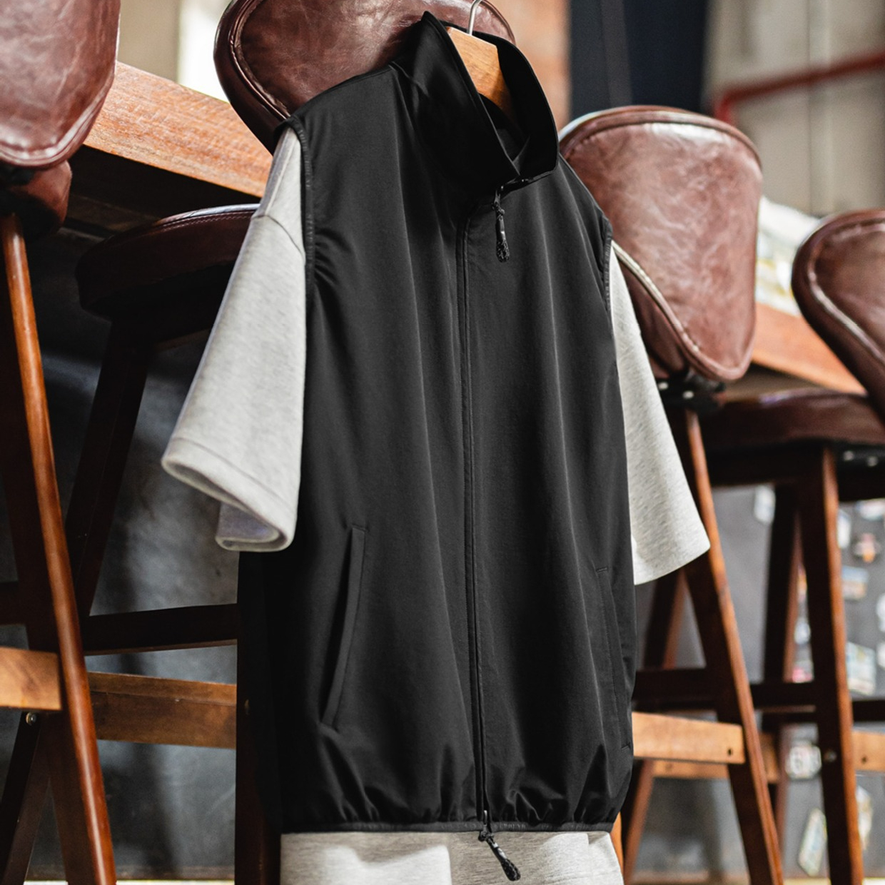 山系機能立領馬甲黑色戶外通勤疊穿輕薄款背心無袖男士夏