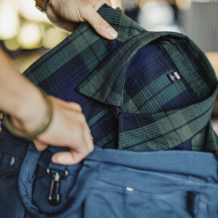 美式復古藍綠色格子襯衫外套純棉肌理感長袖薄款襯衣男秋