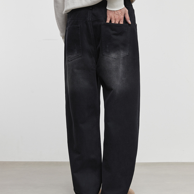 廓詩水洗復古牛仔褲男秋冬季2025新款寬鬆直筒微喇休閒褲