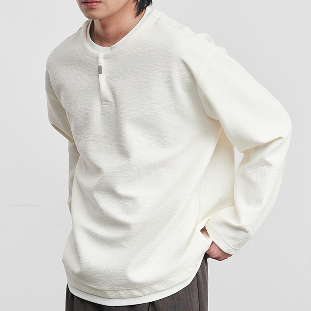 假兩件純色寬鬆長袖T恤男春秋季2026新款休閒百搭打底衫上衣