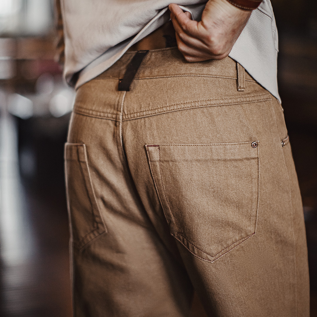 美式復古卡其色牛仔褲美拉德直筒休閒天絲萊賽爾褲子男秋