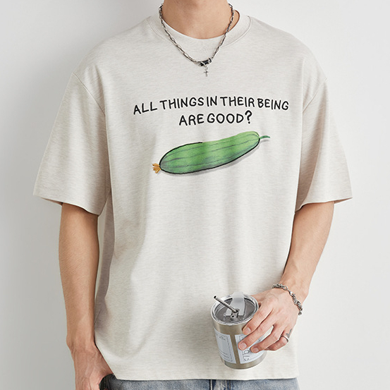 重磅210g莫代爾直噴趣味絲瓜印花短袖T恤男夏季寬鬆休閒半袖