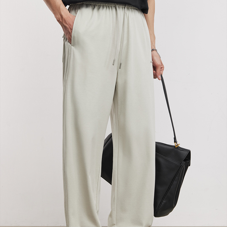 液氨貴族豎條燈籠褲男夏季輕感垂墜寬鬆休閒通勤直筒闊腿褲