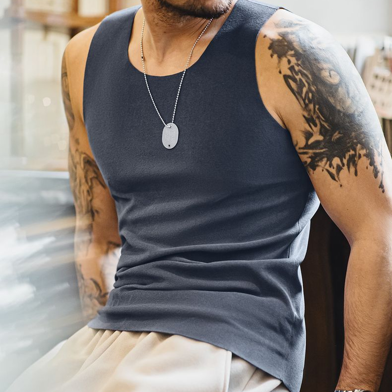 美式復古雙面絨磨毛無痕背心圓領休閒打底無袖坎肩男秋