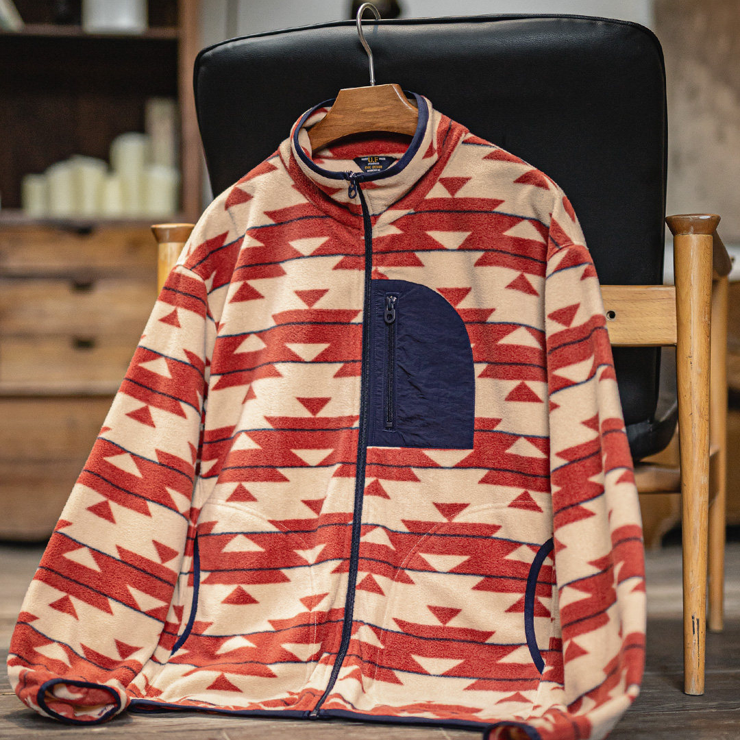 美式納瓦霍搖粒絨衛衣抓絨軟糯拉鍊開衫雙面立領外套男春