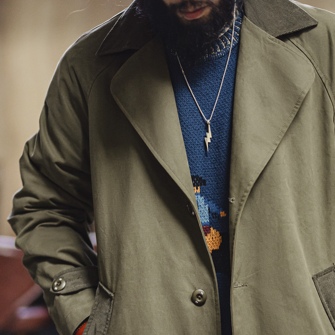 美式復古戰壕風衣軍綠色中長款翻領純棉大衣外套男款春