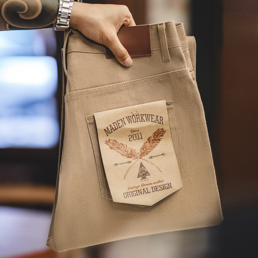 美式复古卡其原浆牛仔裤赤耳阿美咔叽丹宁直筒长裤男秋