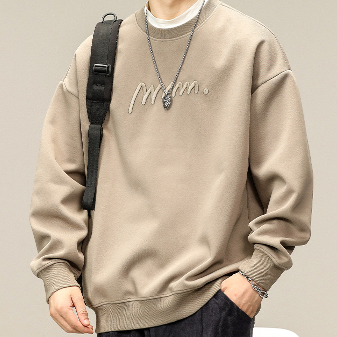 美式復古重磅刺繡衛衣男春季新款寬鬆大碼潮牌圓領上衣男