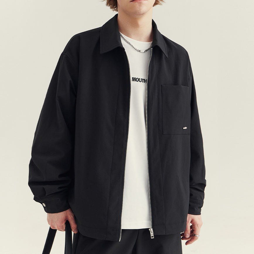 男士翻領夾克外套秋冬季新款高級感潮款寬鬆休閒抽繩外衣