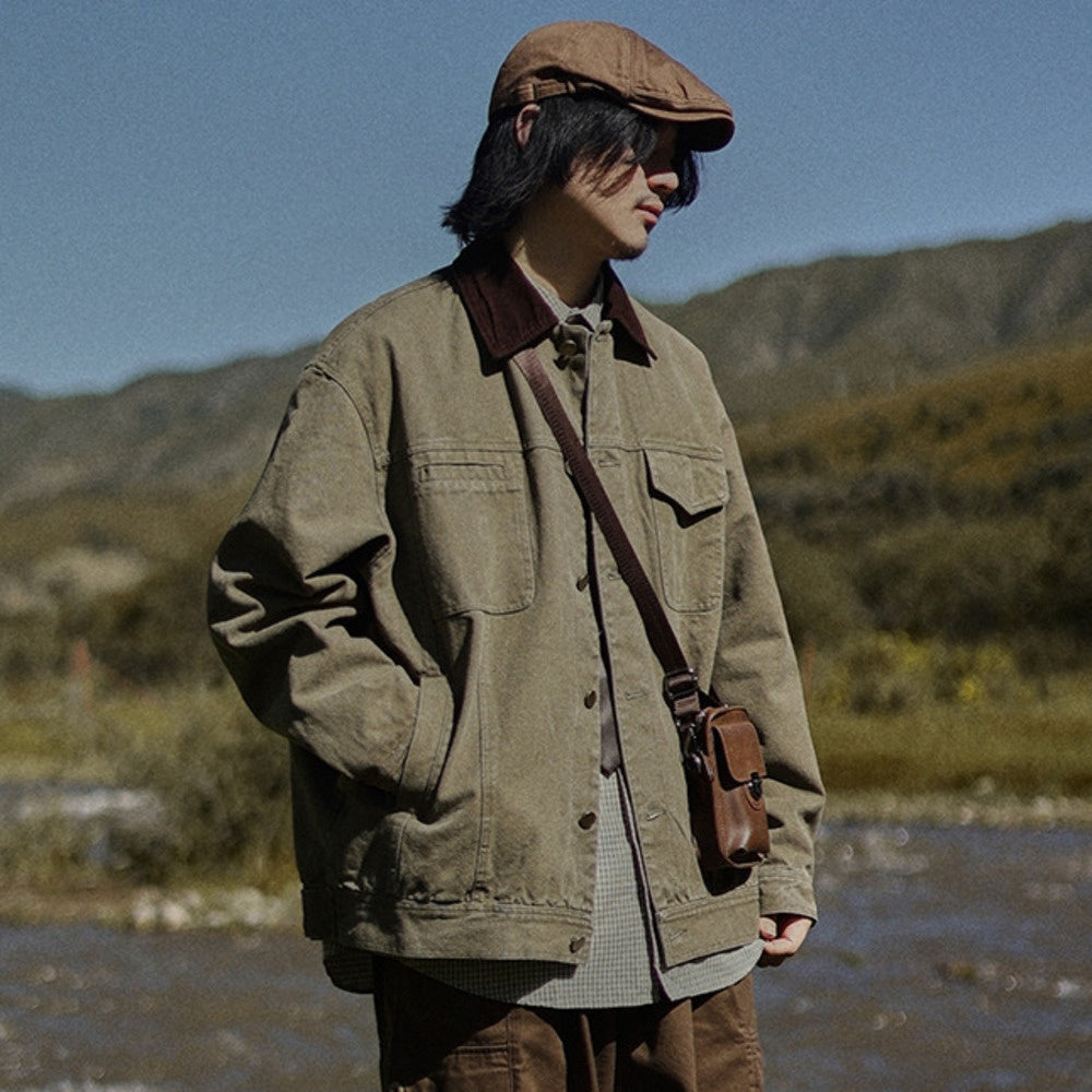 美式復古夾克男底特律工裝復古休閑寬松翻領vintage外套