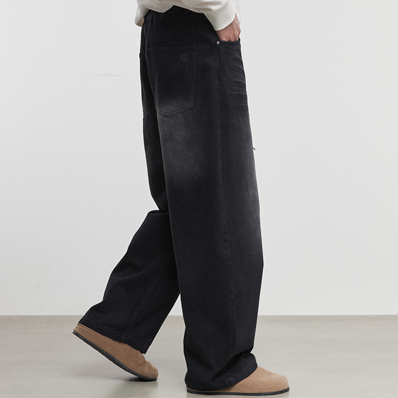 廓詩水洗復古牛仔褲男秋冬季2025新款寬鬆直筒微喇休閒褲