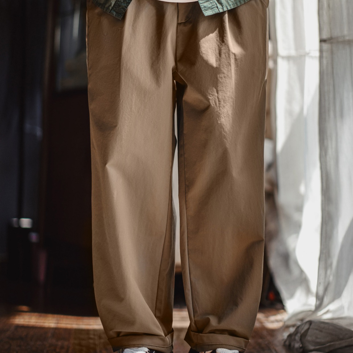 美式復古四面彈休閒褲卡其色通勤抗皺錐型薄款長褲子男秋