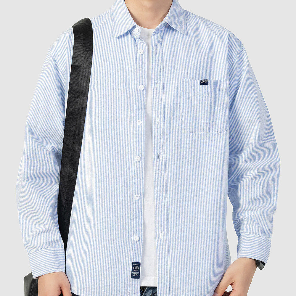 cityboy條紋長袖襯衫男春季休閑學院風工裝襯衣