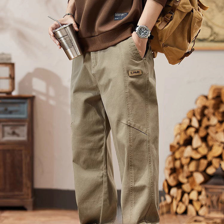 美式休閑褲男士春秋季新款寬松束腳哈倫工裝褲