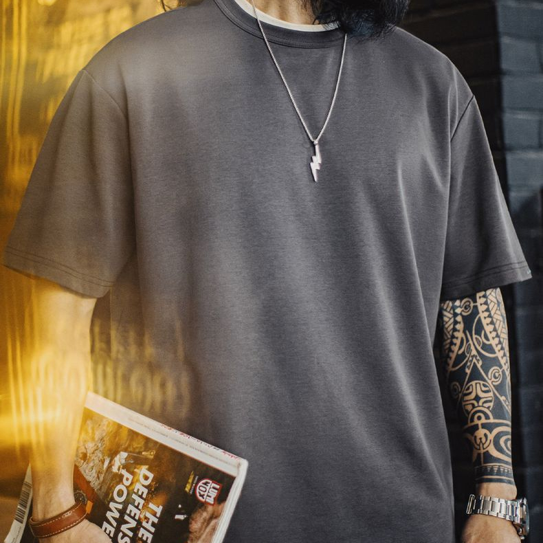 美式7A抗菌T恤螺紋領口cleanfit針織薄款半袖短袖男夏季