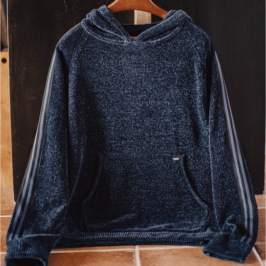 美式雪尼爾連帽衛衣套頭復古保暖燈芯絨加厚帽衫外套男冬