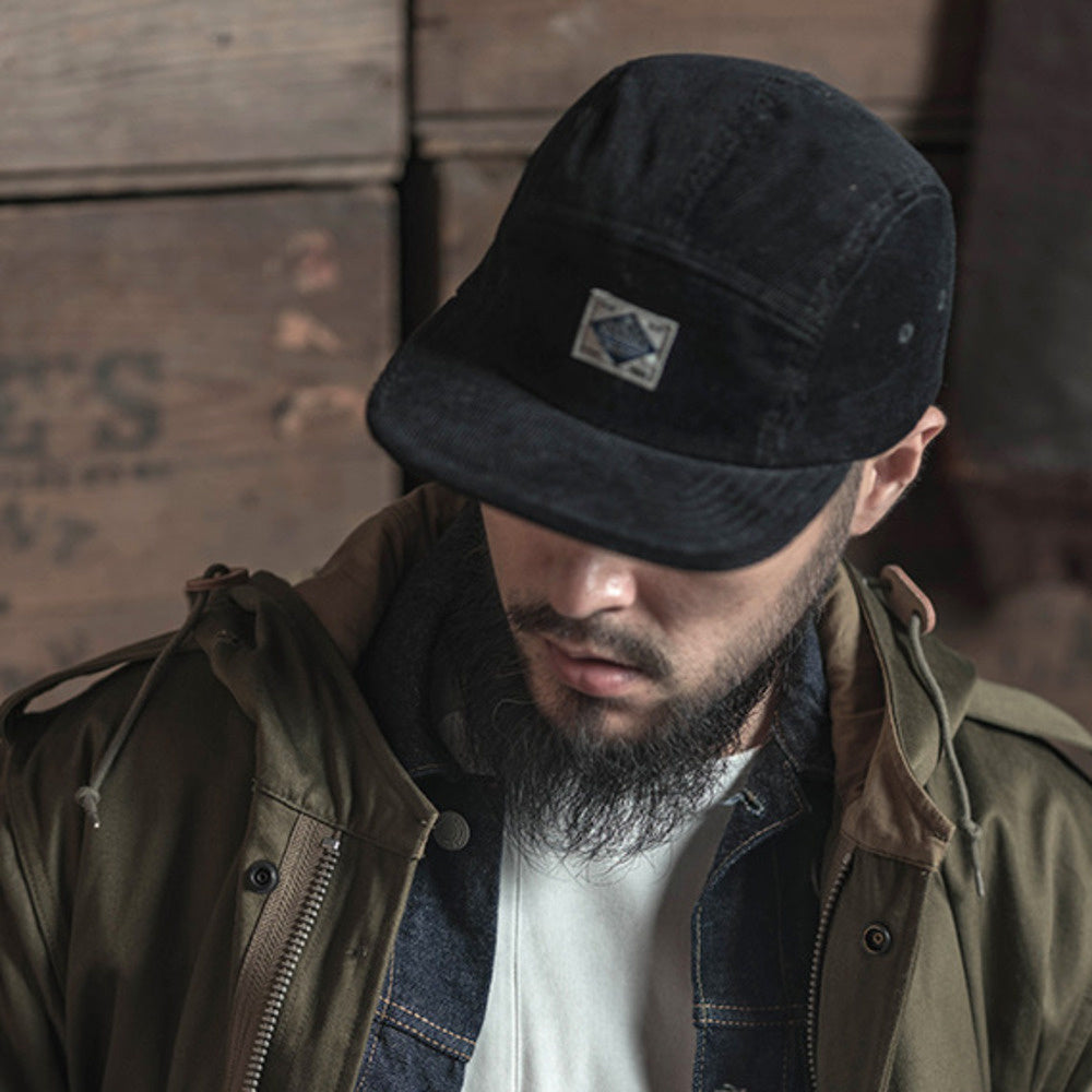 燈芯絨拼接五片帽 圓頂棒球帽短檐休閑棒球帽日潮