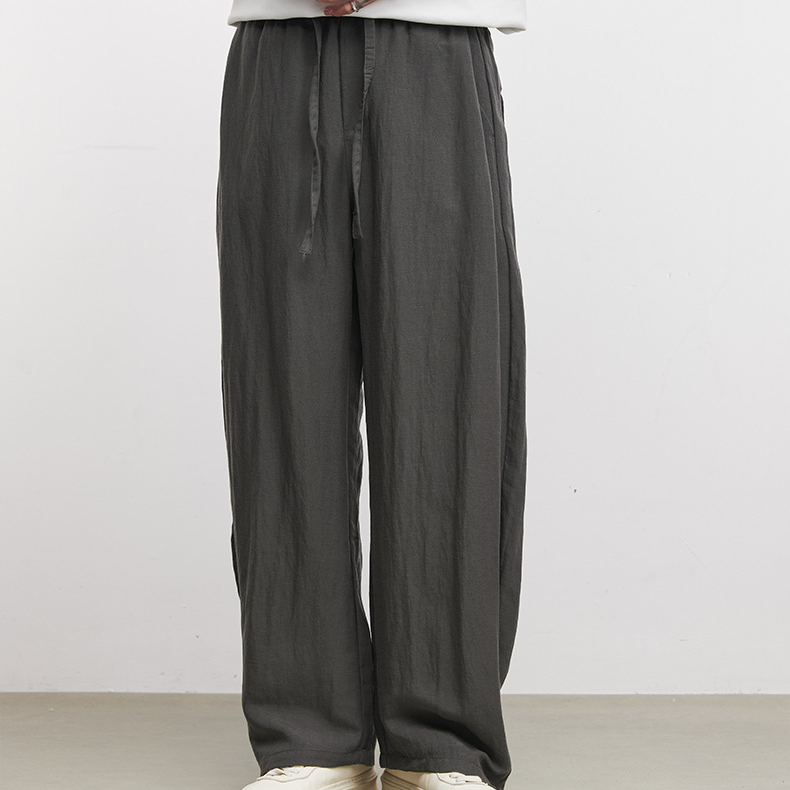 亚麻莱赛尔天丝弯刀阔腿裤男春秋季2026新款薄款透气速干裤子
