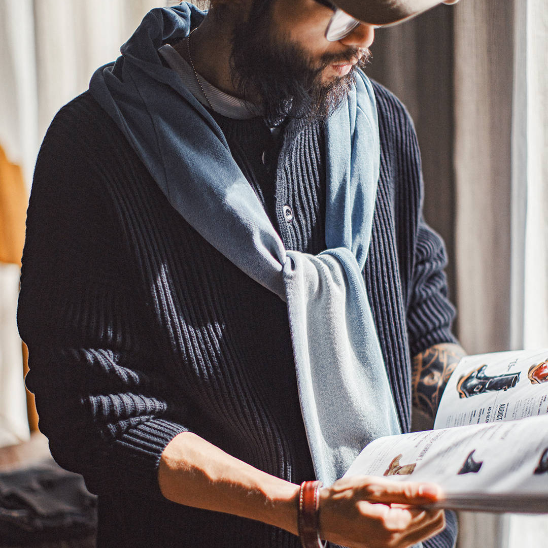 美式仿衛衣圍巾披肩兩用日系復古藍色保暖圍脖搭肩男秋冬