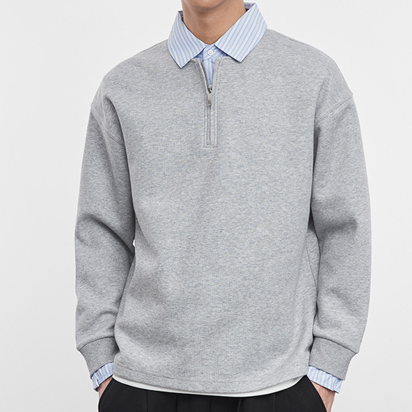 星垂野日系襯衫領假兩件衛衣男春秋季寬鬆翻領長袖上衣潮