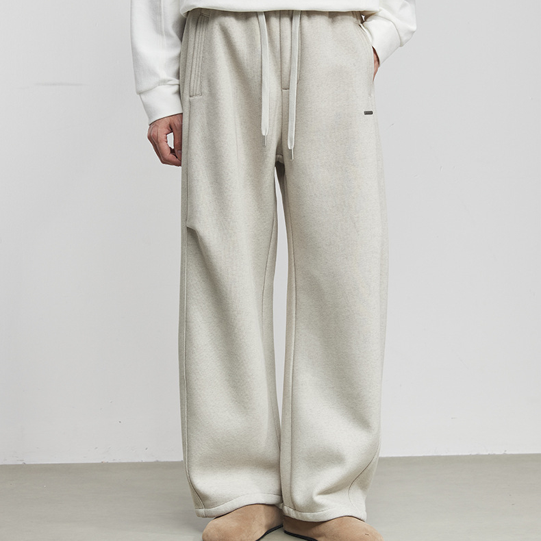 暖砂420g重磅加絨抽繩休閒褲冬季男純色保暖簡約百搭衛褲