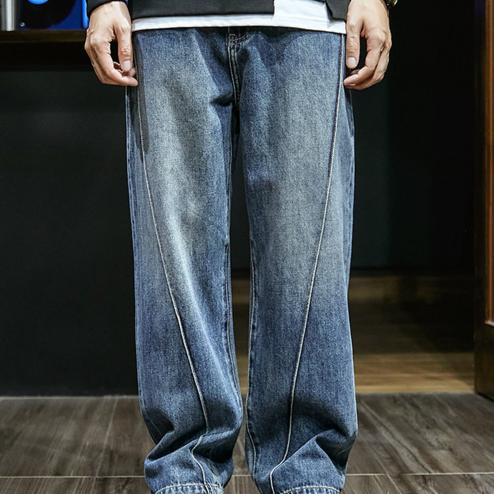 直筒褲男士寬松長褲大碼牛仔褲潮牌ins秋季闊腿褲子