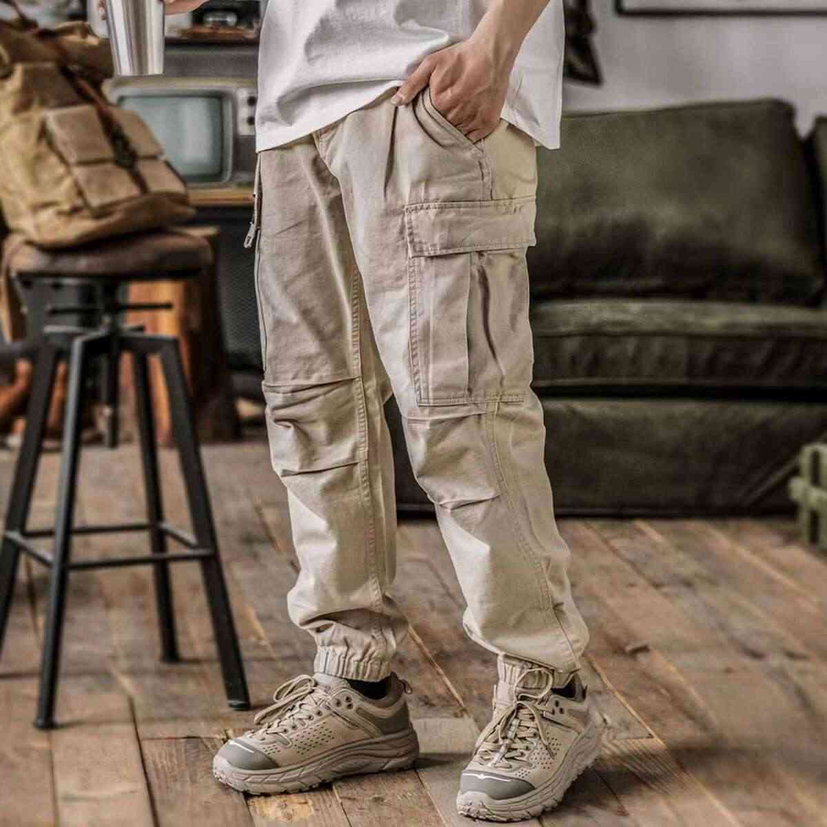 阿美咔叽全棉束脚口袋工装裤男 美式水洗宽松休闲长裤春