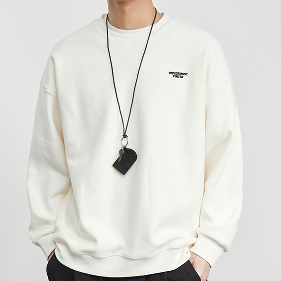 簡繡加絨簡約字母印花圓領衛衣2025冬季寬鬆休閒套頭衫