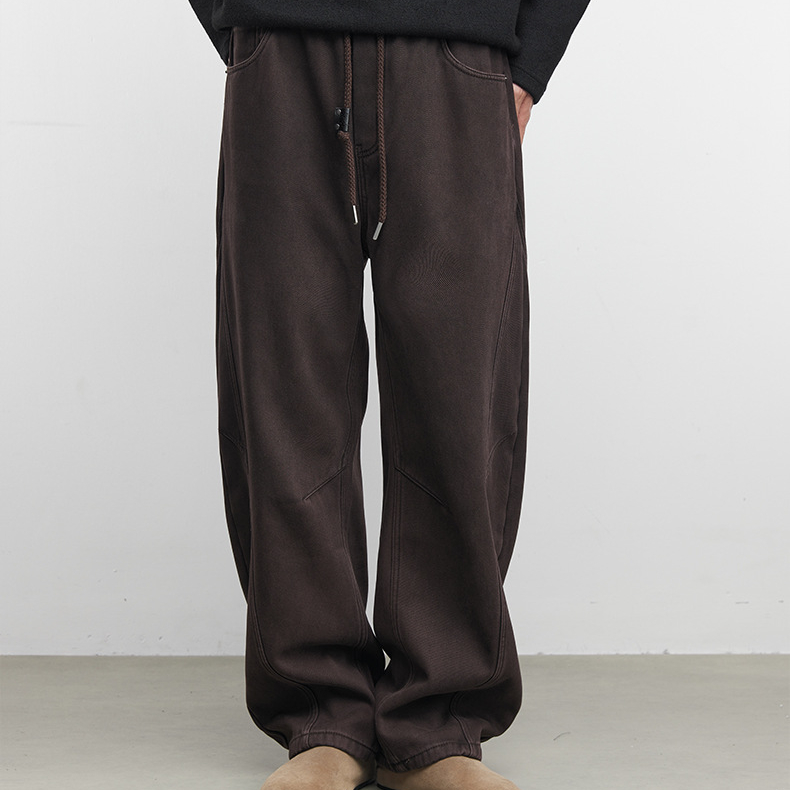 棕廓男裝立體裁剪彎刀傘兵褲2025秋冬季時尚修身休閒長褲