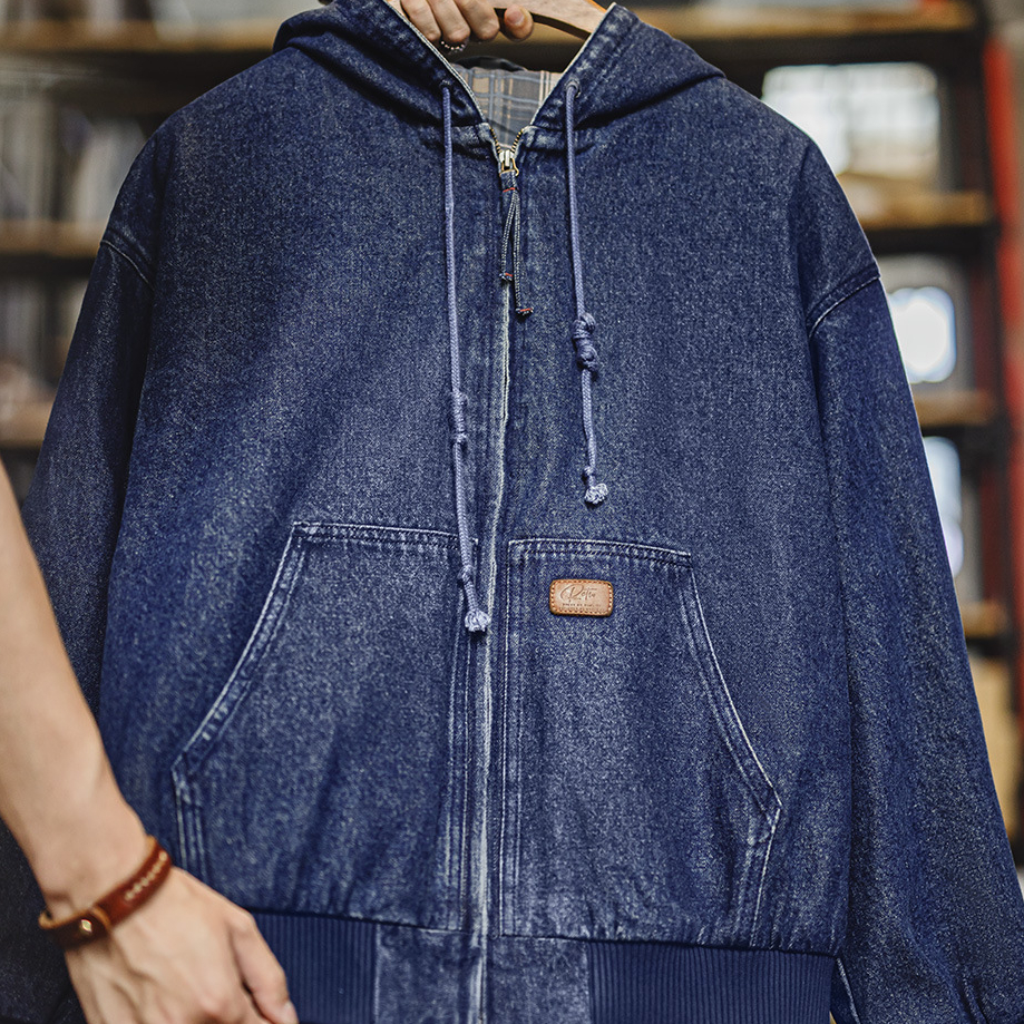 美式復古水洗牛仔J130連帽夾克重磅做舊Vintage外套男秋