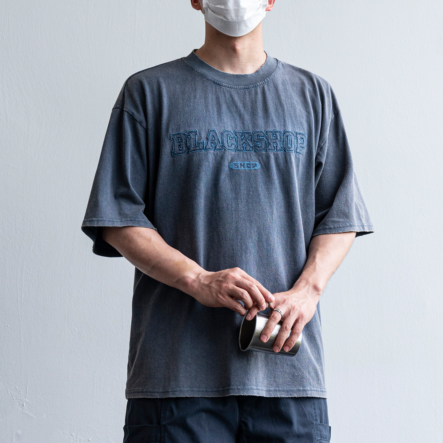 美式街頭潮牌字母刺繡做舊短袖T恤男夏季百搭寬鬆純棉半袖上衣tee