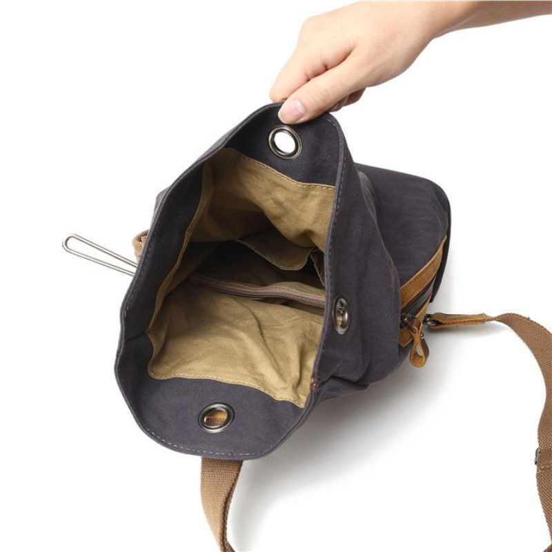 簡約日系文藝帆布胸包復古時尚休閒斜跨水桶包戶外單肩男士揹包