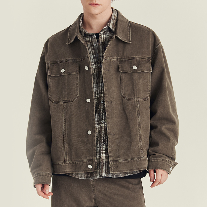 秋冬季純棉外套男士潮款高級感痞帥寬鬆街頭復古翻領夾克